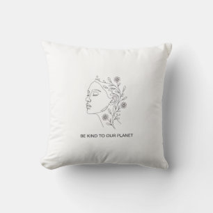 Line Art Face Botanical Be Kind Eco Friendly Throw Pillow