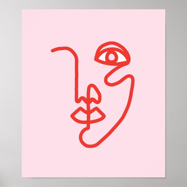 Line Art Face Colour Block Art Print (Front)