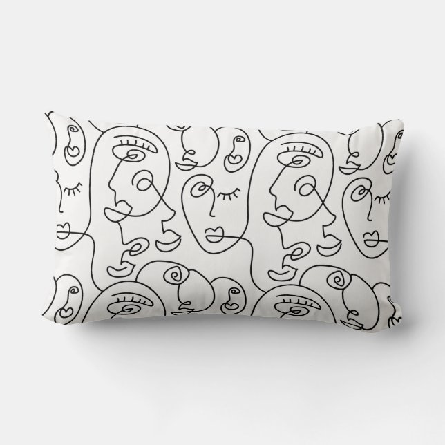 Line art Face Geometrical abstract minimal modern Lumbar Pillow (Back)