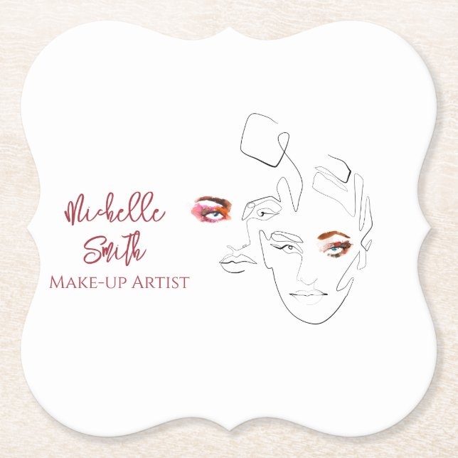 Line art Fashion make up, make up artist branding Paper Coaster (Front)