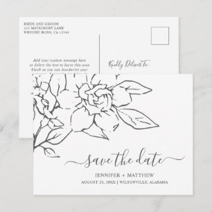 Line Art Floral Elegant Wedding Save the Date Announcement Postcard