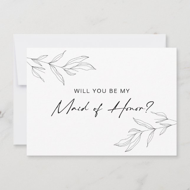 Line Art Foliage Leaf Maid of Honor Card (Front)