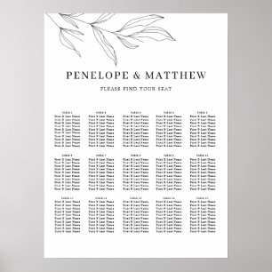 Line Art Foliage Leaves Seating Chart