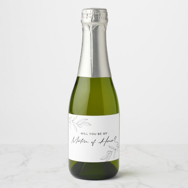 Line Art Foliage Matron of Honor Wine Étiquette (Devant)