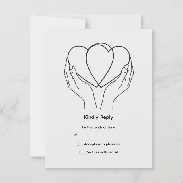 Line Art Hearts & Hands Wedding RSVP Card (Front)