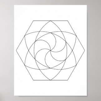 Line Art Hex Grid Poster