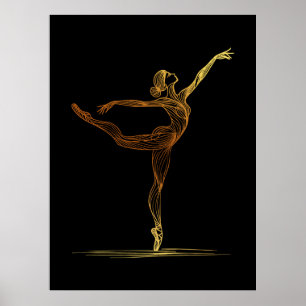 Line Art illustration of a Ballet female Dancer Poster
