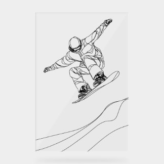 line art illustration of a snowboarder acrylic sign