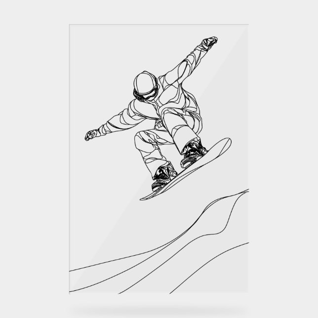 line art illustration of a snowboarder acrylic sign (Front)