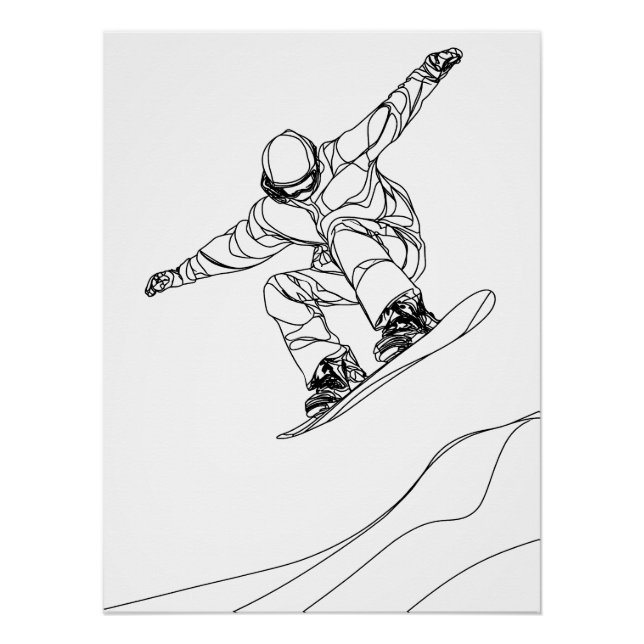 line art illustration of a snowboarder poster (Front)