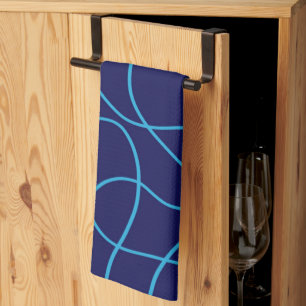 Line Art in Contrasting Blues Kitchen Towel