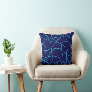 Line Art in Contrasting Blues Throw Pillow