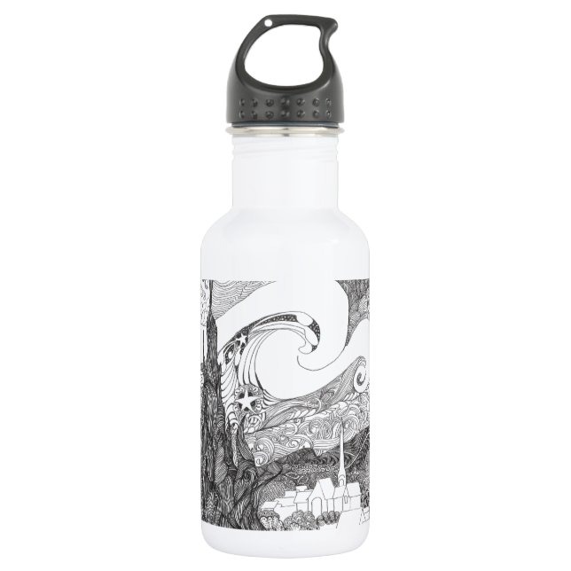 Line Art Interpretation of Starry Starry Night 532 Ml Water Bottle (Front)