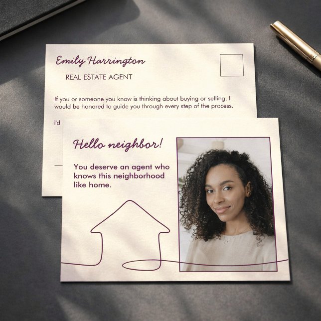 Line Art Introduction Plum Real Estate Agent Postcard (Creator Uploaded)