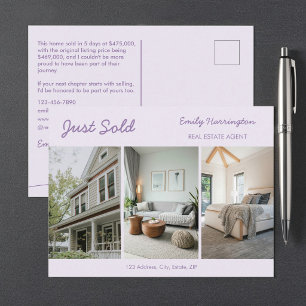 Line Art Just Sold Mauve Real Estate Agent Postcard