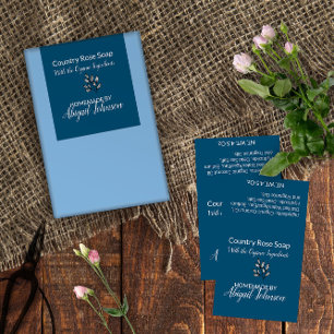 Line Art Leaves Handmade Blue Soap Label