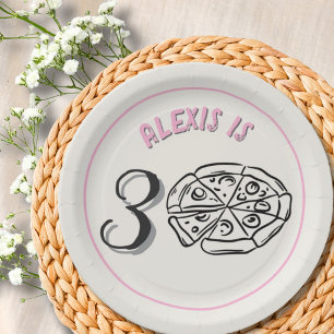Line Art Light Pink Custom Milestone Birthday Paper Plate