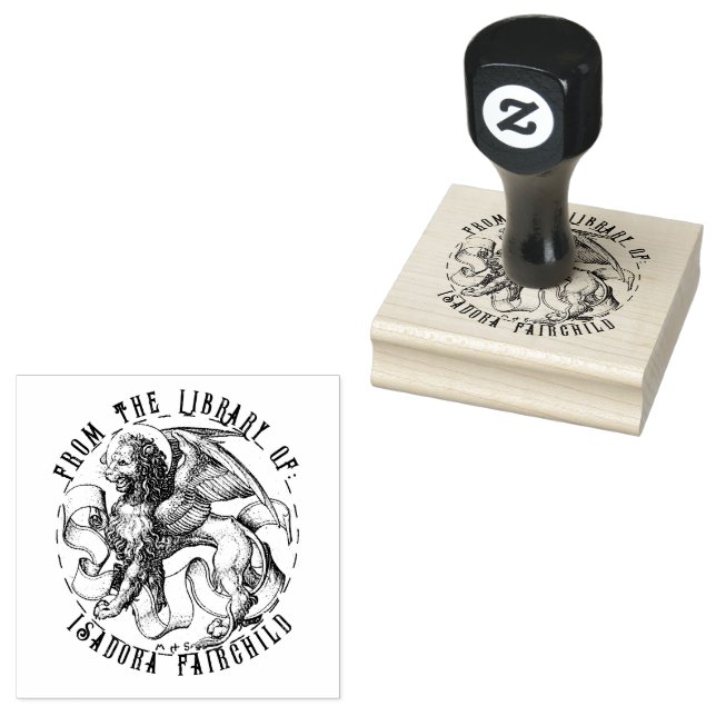 Line Art Lion Scrolls Rubber Stamp (Stamped)