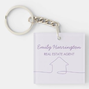 Line Art Mauve Real Estate Agent Keychain