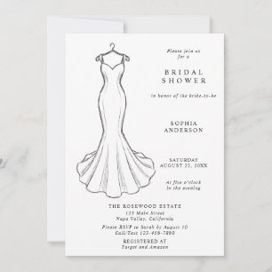Line Art Minimalist Wedding Dress Bridal Shower Invitation