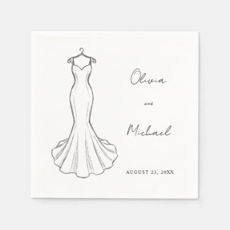 Line Art Minimalist Wedding Dress Napkins