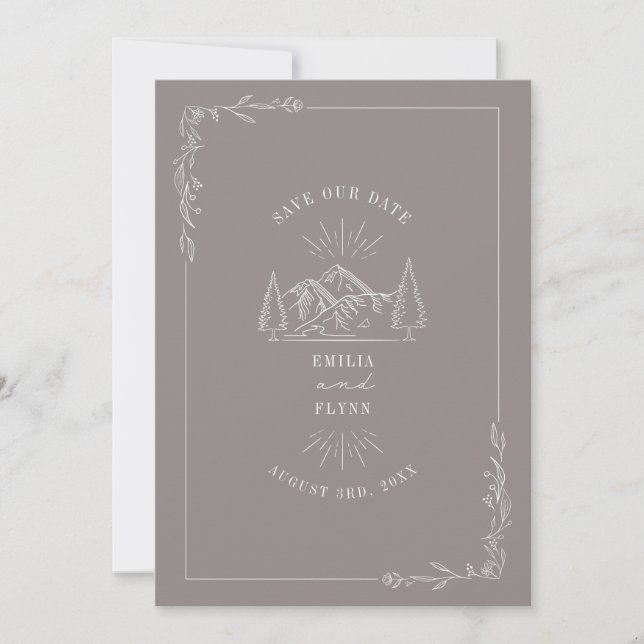 Line Art Mountains Amethyst Wedding Save The Date (Front)