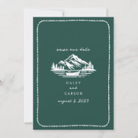 Line Art Mountains Canoe Emerald Wedding
