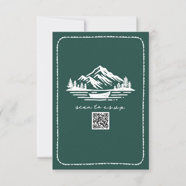 Line Art Mountains Canoe QR Code Wedding RSVP (Devant)