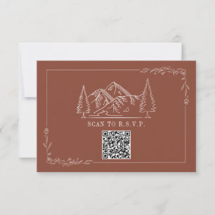 Line Art Mountains Terracotta QR Code Wedding RSVP Card
