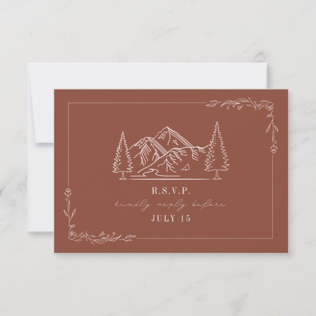 Line Art Mountains Terracotta Wedding Carte RSVP (Devant)