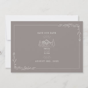 Line Art Mountains Wedding Amethyst Save The Date