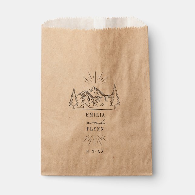 Line Art Mountains Wedding Save The Date Favour Ba Bag (Front)
