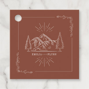 Line Art Mountains Wedding Terracotta Wedding Favour Tags