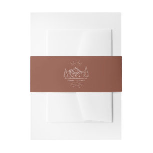 Line Art Mountains Wedding Terracotta Wedding Invitation Belly Band