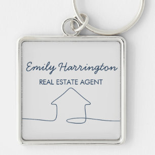 Line Art Navy Real Estate Agent Keychain