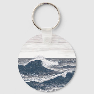 Line Art Ocean Wave Monochrome Surge Keychain
