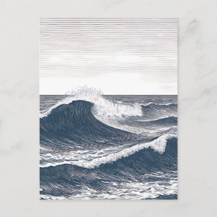 Line Art Ocean Wave Monochrome Surge Postcard