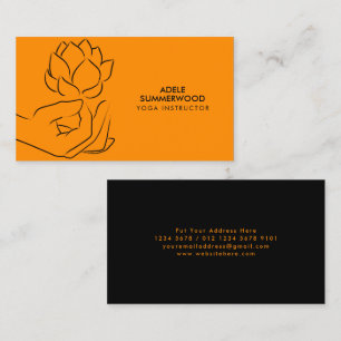 Line Art of Hand & Lotus Flower in Orange Business Card