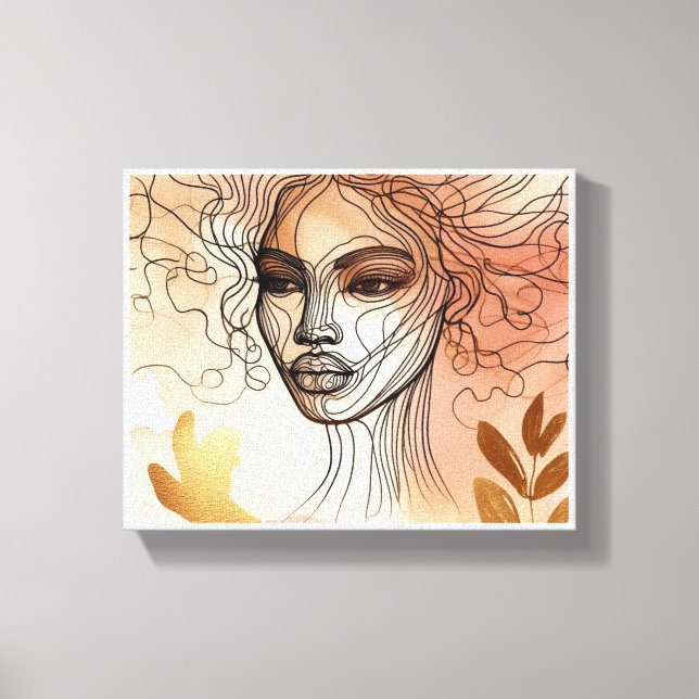 Line Art of Woman's Face 2 Stretched Canvas Print (Front)
