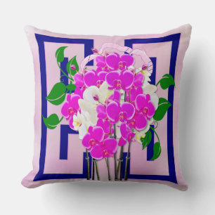 Line Art-Orchid Art Print Throw Pillow