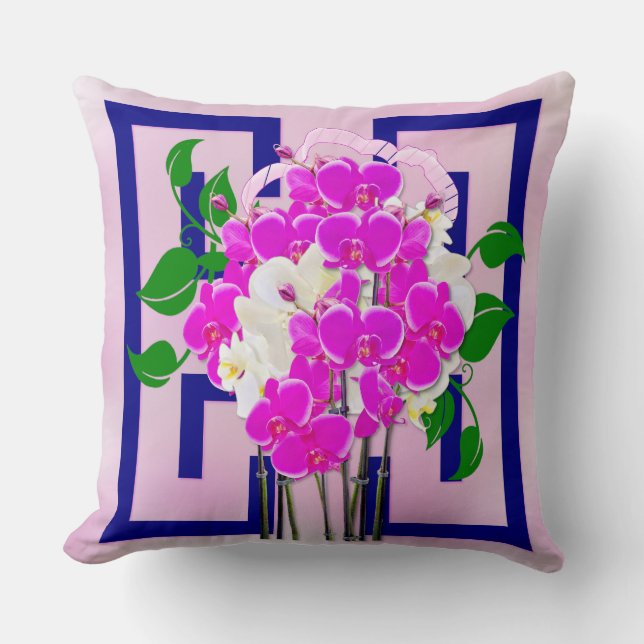 Line Art-Orchid Art Print Throw Pillow (Front)