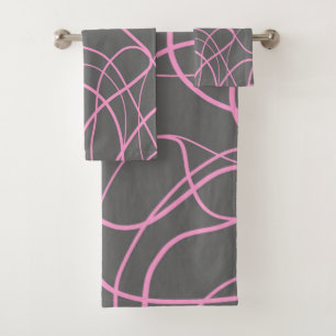 Line Art: Pink on Grey Bath Towel Set