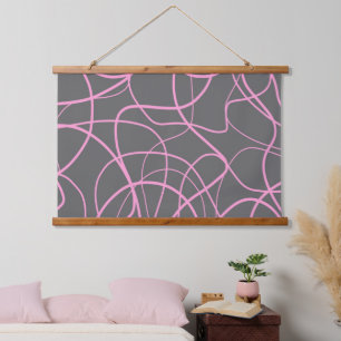 Line Art: Pink on Grey Hanging Tapestry