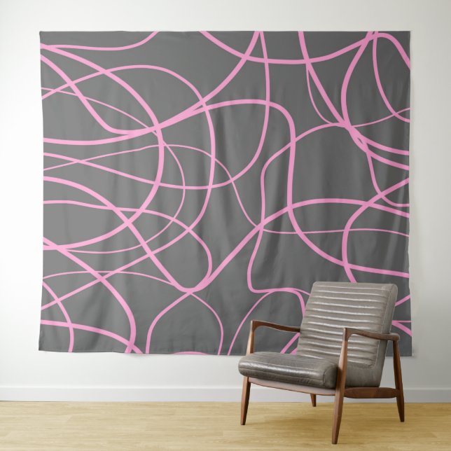 Line Art: Pink on Grey Tapestry (In Situ (Horizontal))