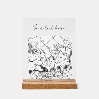 Line art plants and flower wedding sign