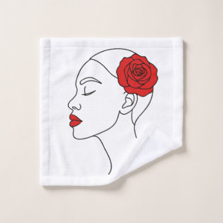 Line Art Portrait d'une femme avec Rose Rouge