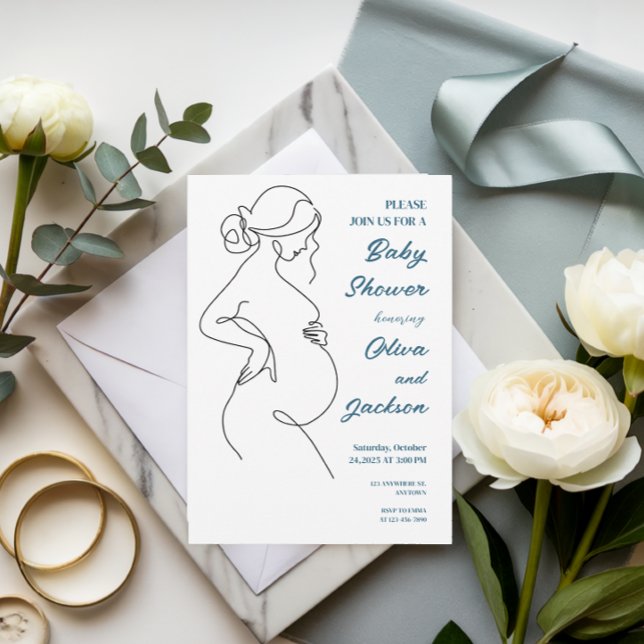 Line Art Pregnancy Minimalist Baby Shower Invitation (Creator Uploaded)