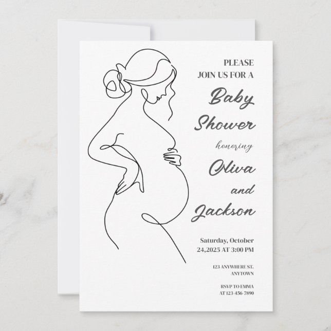 Line Art Pregnancy Minimalist Baby Shower Invitation (Front)