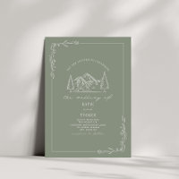 Line Art Rustic Mountains Sage Green Wedding 