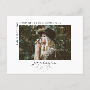 Line Art Script Graduation Horizontal Photo Announ Postcard